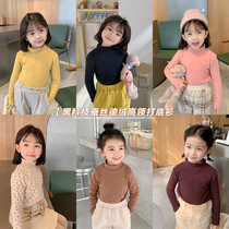 baby girl's winter fleece long sleeve t-shirt fashionable high stretch high collar bottoming shirt