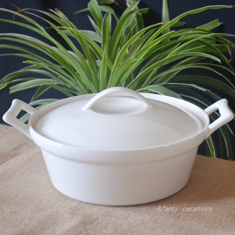 Foreign trade original single tail new bone ceramic double ear covered large soup bowl household anti-hot daily boiled fish dumpling pot cleaning