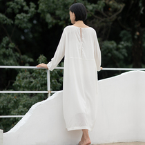 No good to see the city high-end original design dress female white silk loose long simple and wild
