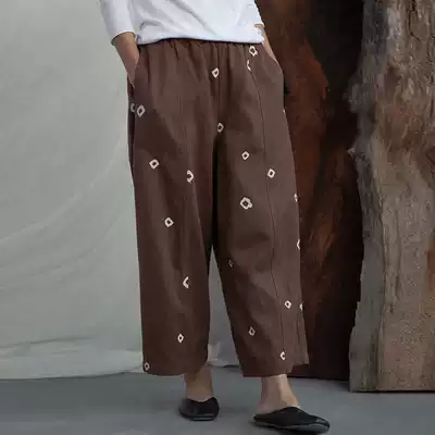 Wuyou Shanjian City original design casual pants women's wide-leg pants loose all-match brown printing
