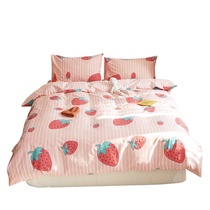 Cotton four-piece set Cotton cartoon strawberry pink girl girl bedding childrens dormitory sheets three-piece set