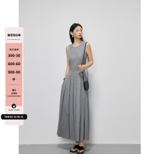 VSES Heavy Industry High end Grey Series Sleeveless Dress with a Slim Waist and Hollow pleated Dress