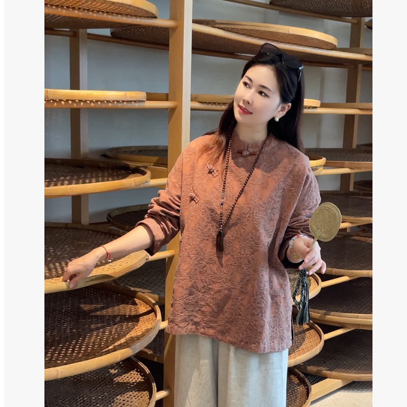 Hua Xiyu【Autumn Thoughts】Original Authentic 100% Linen Jacquard Stand Collar Chinese Style Buttoned Small Tea Dress Shirt Hua Xiyu【Autumn Thoughts】Original Authentic 100% Linen Jacquard Stand Collar Chinese Style Buttoned Small Tea Dress Shirt