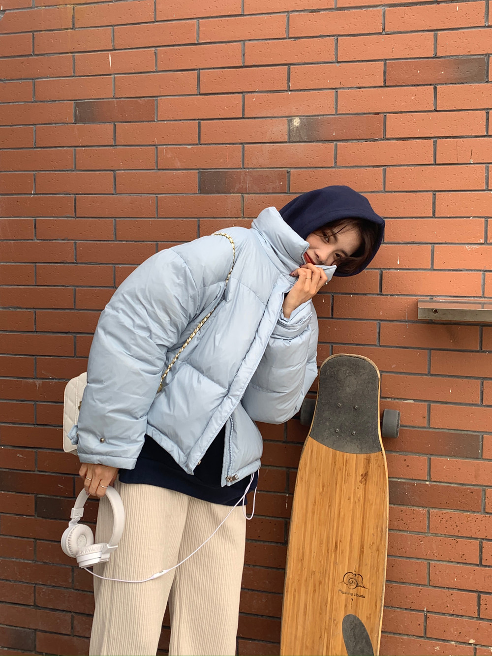 Minimum sea homemade Korean version Winter standout duvet jacket woman baby blue warm 100 hitch skinny short jacket