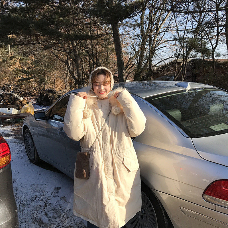 The smallest heelina sea Korean version of the new even cap fur collar loose with a 100 lap long version of the cotton suit woman