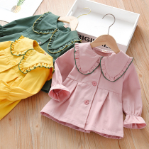  Zhou Da Da suit autumn new girls  jacket Korean childrens ruffle lapel long-sleeved cardigan baby top