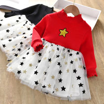 Girl Winter Clothing Dress Dress New Woman Baby Composite Suede Dresses Small And Medium Boy Starstar Mesh Yarn Splicing Dresses Dresses