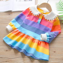 Baby autumn dress new girl color striped skirt little girl lace lapel dress skirt