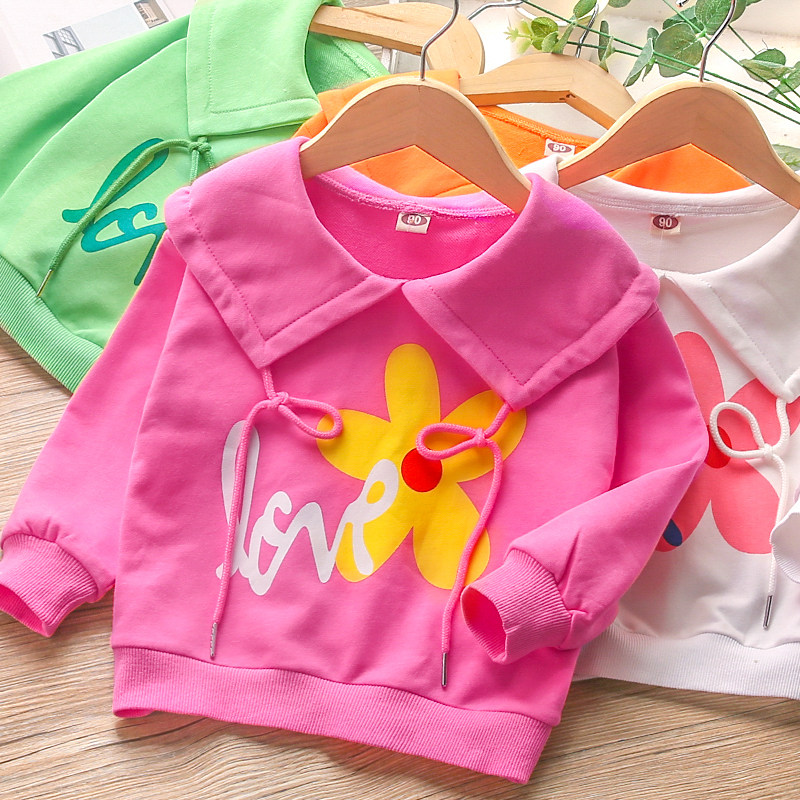 Children's spring clothing sweatshirt new girl flowers printed long sleeves hooded sweatshirt baby casual clothes kid blouses