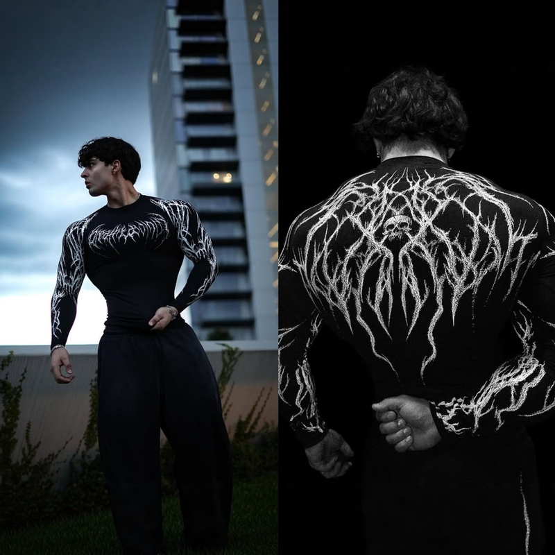 Breathedivinity Fitness Top Training Clothes Men's Tights Quick-Drying Breathable Venom Dark Long-Sleeved T-Shirt