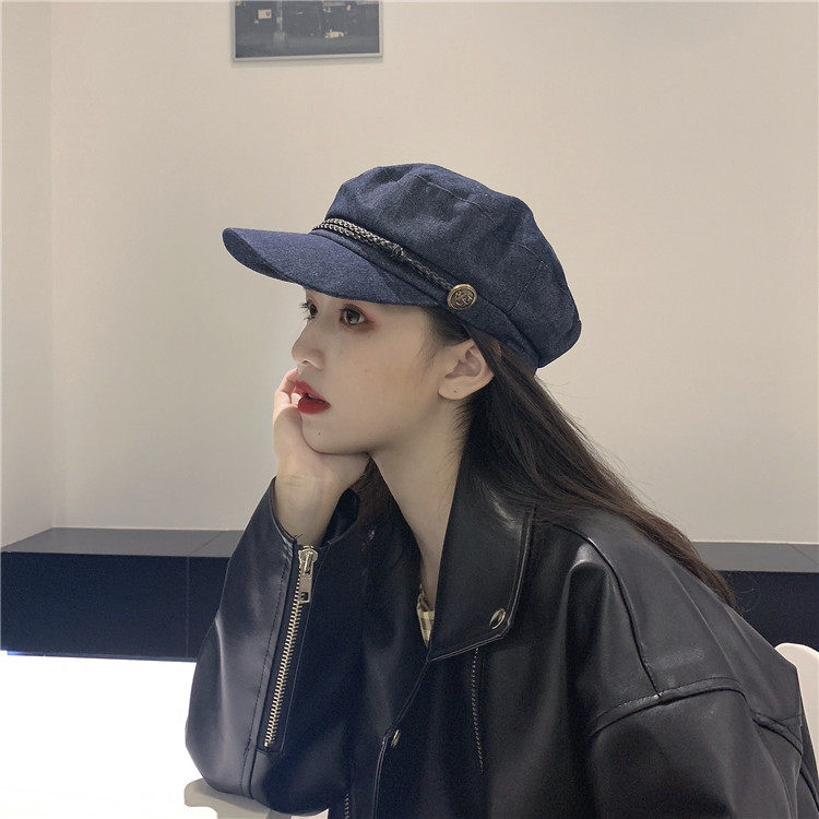 Duck tongue navy hat female summer Korean version of the wave wild beret thin net red octagonal hat female British sun hat