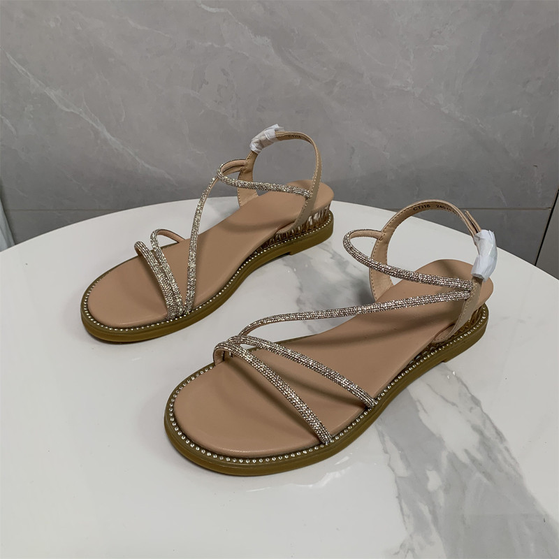 Same Style Women's Shoes from the Mall, New Summer Model with Sparkling Rhinestone Thin Straps, Wedge Heel, Thick-Soled Sandals, Women's Beach Shoes, Fashion Sandals Cti16B Same Style Women's Shoes from the Mall, New Summer Model with Sparkling Rhinestone Thin Straps, Wedge Heel, Thick-Soled Sandals, Women's Beach Shoes, Fashion Sandals Cti16B