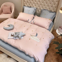 Girl bed four-piece girl Korean 60 long staple cotton Nordic simple hipster sweet princess bed