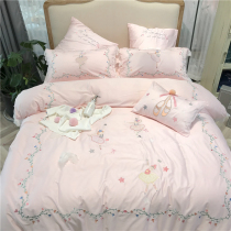 60 long-staple cotton cartoon childrens four-piece cotton girl ballet bed Princess style 1 5m girl bed