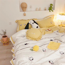 ins cotton wash cotton cartoon four-piece set of Moren girl simple Korean bow childrens room bedding