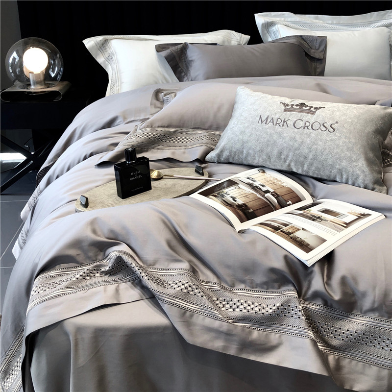 Light extravaganza minimalist pure color 140 horse cotton four sets pure cotton hollowed-out parquet high-end European-style bedding