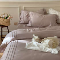 Advanced minimalist Guido Mistress Pure 60 Heather Four Pieces Summer Silk Slip Embroidered Korean Lotus Leaf bedside bedding