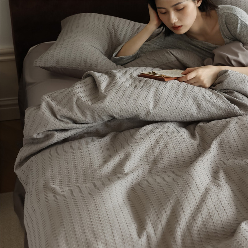 100% cotton washed waffle cold wind solid color four-piece set of pure cotton simple modern American plain bedding