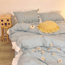 Wash cotton Korean pastoral bed sheets four-piece cotton ins Nordic style Mori family floral quilt cover bedding