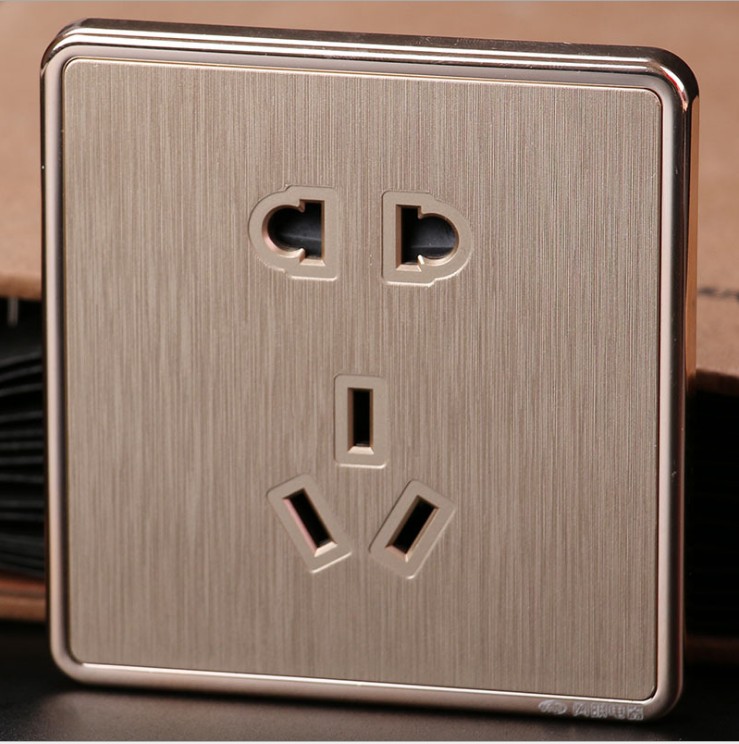 Five Holes Socket Panel Wall Power Supply 23 Plug Switch Home Wall Type 86 Champagne Gold 3D Wire Drawing Concealed