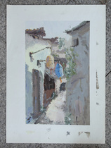 Water powder wind scenery painting with water powder painting 4 open color macro village landscape autumn scenery to write the old streets water powder scenery