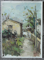 Gouache landscape painting Anhui Zhouzhuang Anhui Xidi landscape painting 4 Kaixitang rural riverside landscape color sketching