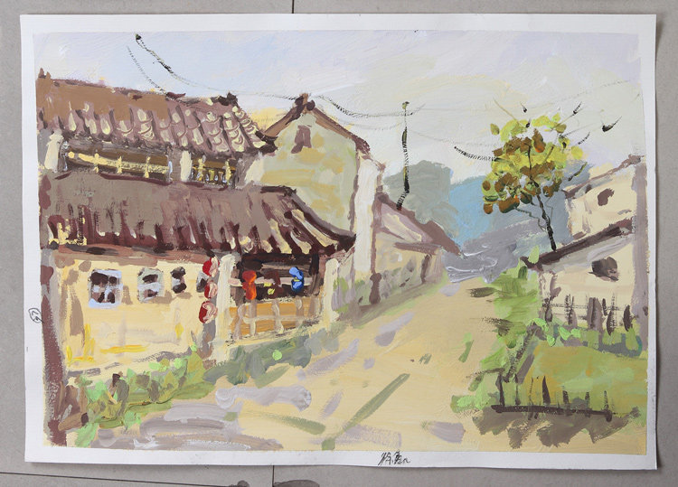 Taihang Mountain Water Pink Landscape Painting 4 Open Color West Pond Wuzhen Water Powder Scenery Write Raw Art Painting Room Fan Paintings
