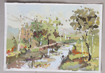 Original gouache landscape painting decorative painting Zhouzhuang Xidi Hongcun Wuyuan Pingshan gouache landscape painting 8K color painting