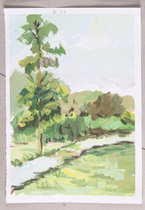 Taihang Mountain gouache landscape painting 8K open color Wuyuan Anhui Hongcun pit gouache landscape painting sketch