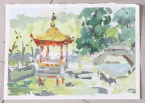Jiangnan landscape sketch painting gouache color painting Anhui Hongcun Pingshan landscape painting 8 open K
