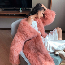 Flame Queen winter new imported fox fur coat womens whole leather woven medium long fur coat loose