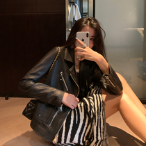 Flame Queen imported sheepskin real leather jacket short fashion motorcycle leather jacket Womens Spring New