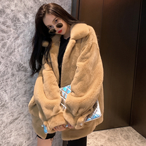 Flame Queen imported purple standard velvet mink coat womens collar profile loose mink whole mink fur coat