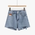 Quần short denim nữ 2020 mới hè hè Phiên bản Hàn Quốc có cạp cao cạp cao gồ ghề chân rộng rộng là quần mỏng in nóng - Quần jean Quần jean