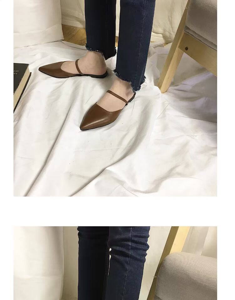 Baotou một nửa dép nữ bằng phẳng 2018 xuân mới làn sóng hoang dã Hàn Quốc phiên bản hai mang dép nhọn nữ mùa hè dép hermes nữ chính hãng
