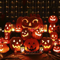 Pumpkin lights Halloween decorations shopping malls beautiful windows furnishings hollow glowing pumpkin