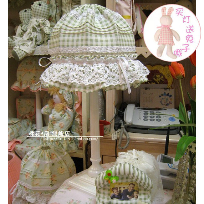 Green Plaid Classic Cotton Thread Edge Cloth Art Table Light Field Tables Lights brief Han style Tables Lights Bedroom headlights