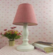 Red small plaid simple round fabric table lamp garden table lamp American lamp bedroom table lamp