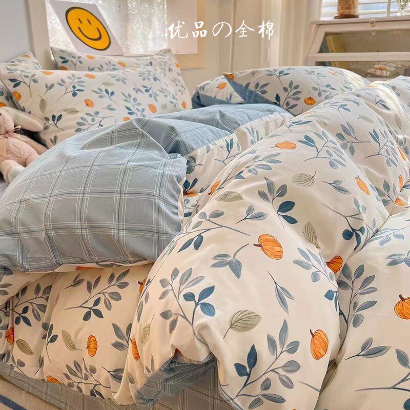 Four - piece cotton set fashion cotton fresh sheet single - person cartoon Nordic bed simple bed 4 piece set