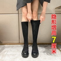 Long boots womens 2022 autumn and winter new inner growth medium boots but short knee short boots skinny boots