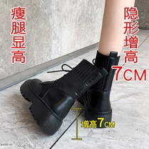 Leather Martin boots womens spring and autumn single boots 2022 new British style inner height increase small summer thin short boots