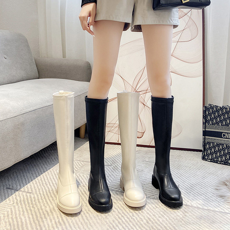 Long cylinder boots woman 2022 autumn winter new though kneecap heightening small sub knight high cylinder long boot white boots
