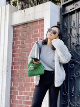 Merino fur one coat women 2021 Winter new casual zipper light gray hooded sweater short fur