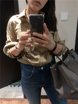 Handsome military style shirt @ soup 2004 Joker khaki cotton long sleeve shirt female 201 spring summer shirt