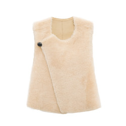 TANGTOWN selected good things, one button design, oblique buckle, asymmetrical fur one-piece fur vest coat for women