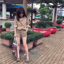 Handsome military style shirt@Tang Tang 2004 wild Khaki cotton long-sleeved shirt womens 201 spring and summer shirt