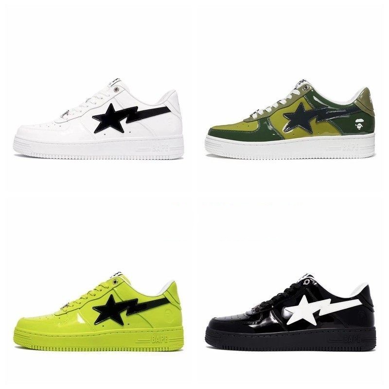 Bapestalow Sk8 Ape Head Patent Leather Lace-Up Low-Top Sports Casual Sneakers Dun Thick-Soled Trendy Shoes for Men and Women Bapestalow Sk8 Ape Head Patent Leather Lace-Up Low-Top Sports Casual Sneakers Dun Thick-Soled Trendy Shoes for Men and Women