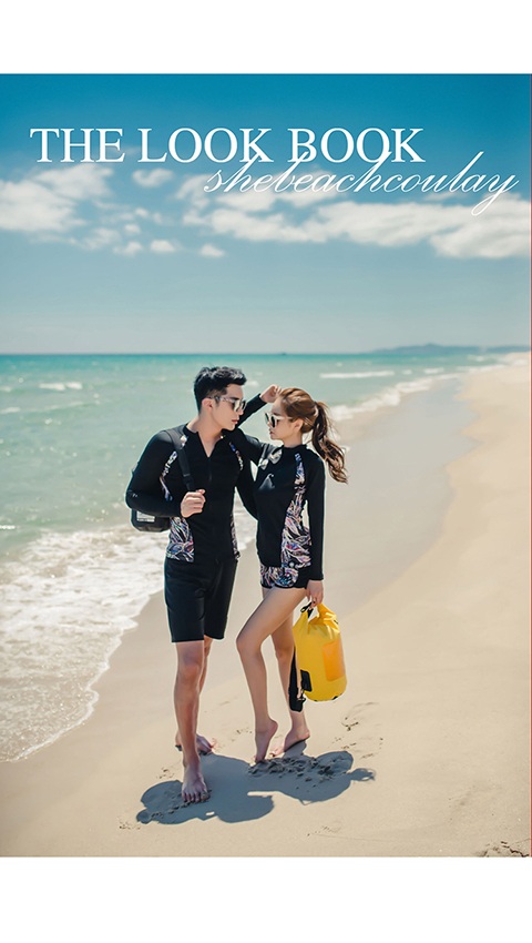 Phiên bản Hàn Quốc của cặp đôi dây kéo lướt ván chống nắng ống nước dài tay áo khoác gỗ nữ đồ bơi ba mảnh thép áo tắm - Vài đồ bơi 	đồ đi biển đôi	