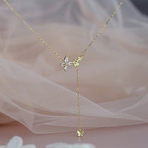 925 Sterling Silver Exquisite Zircon Butterfly Pendant Necklace Womens Trendy Light Luxury Small Design Sense Accessories Simple Clavicle Chain