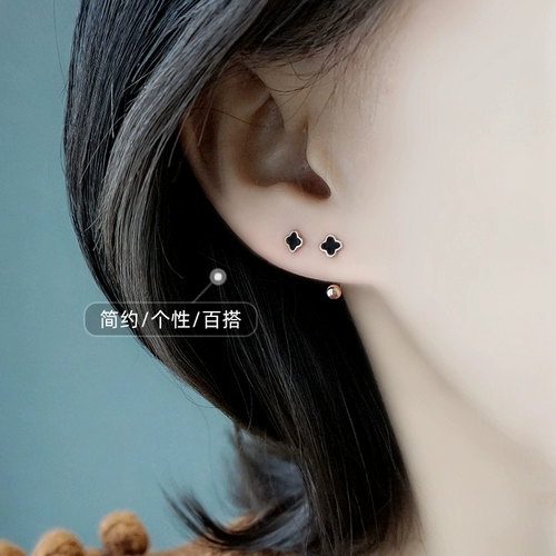 Черные серьги для влюбленных, коллекция 2023, в западном стиле, серебро 925 пробы, четырехлистный клевер